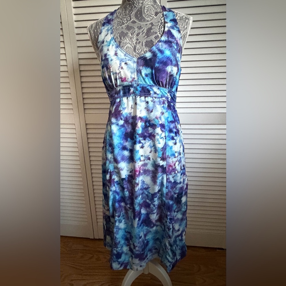 Athleta Halter Dress Size 8 Blue Purple Tie Dye Athletic Travel Dress